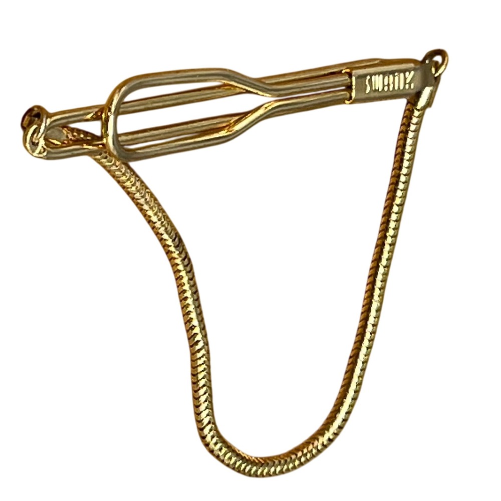 Vintage Swank Open Body Tie Bar Tie Clip Snake Chain Gold-tone Retro